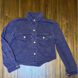 STOOSH Vintage Denim Cropped Jacket Size S Button Front Collared Blue